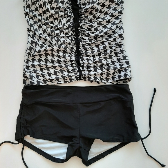 Womens Swimsuit Black White Houndstooth Plaid Tankini Swimwear Bathing Suit Sz L - Picture 4 of 6
